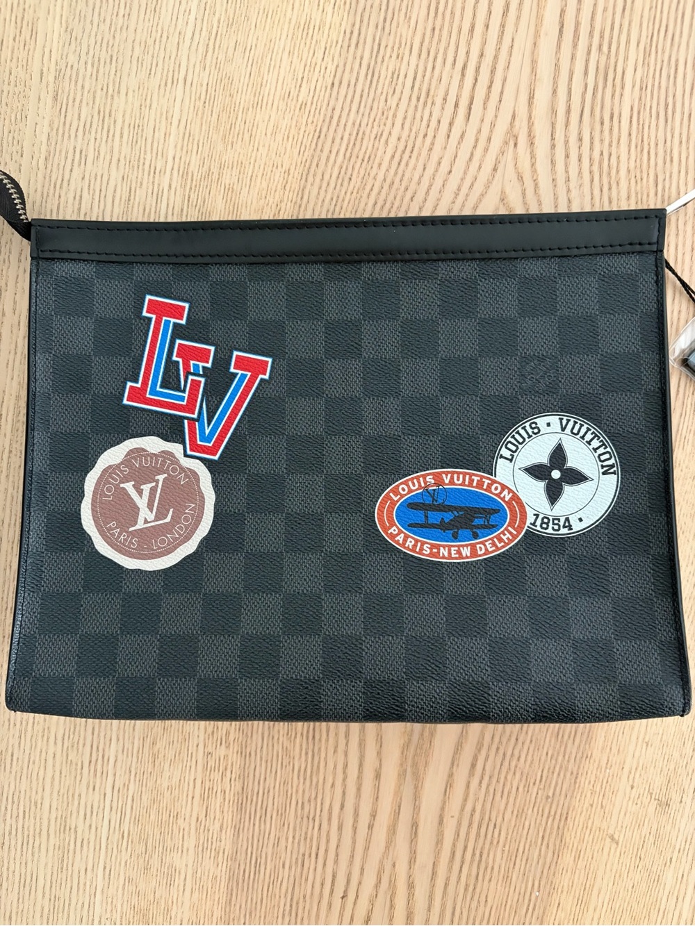 Louis Vuitton Black Damier Graphite Patch Travel Pouch with COA